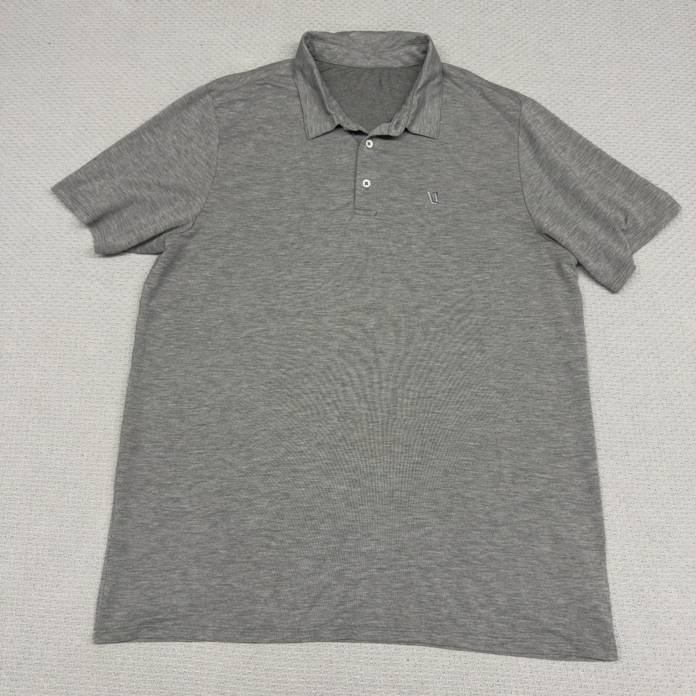 Vuori Knit Twill Polo Shirt Mens Large Gray Embroidered Stretch Casual v1004